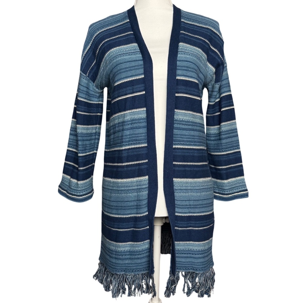 Lauren Ralph Lauren Striped Open Front Cardigan Womens XS Cotton‎ Fringe NWT